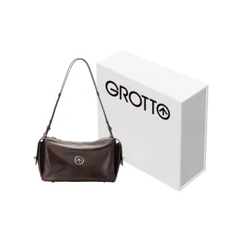 GROTTO Cow Leather Shoulder Bag Regular Women's Burnt Wood Brown/Charcoal Black