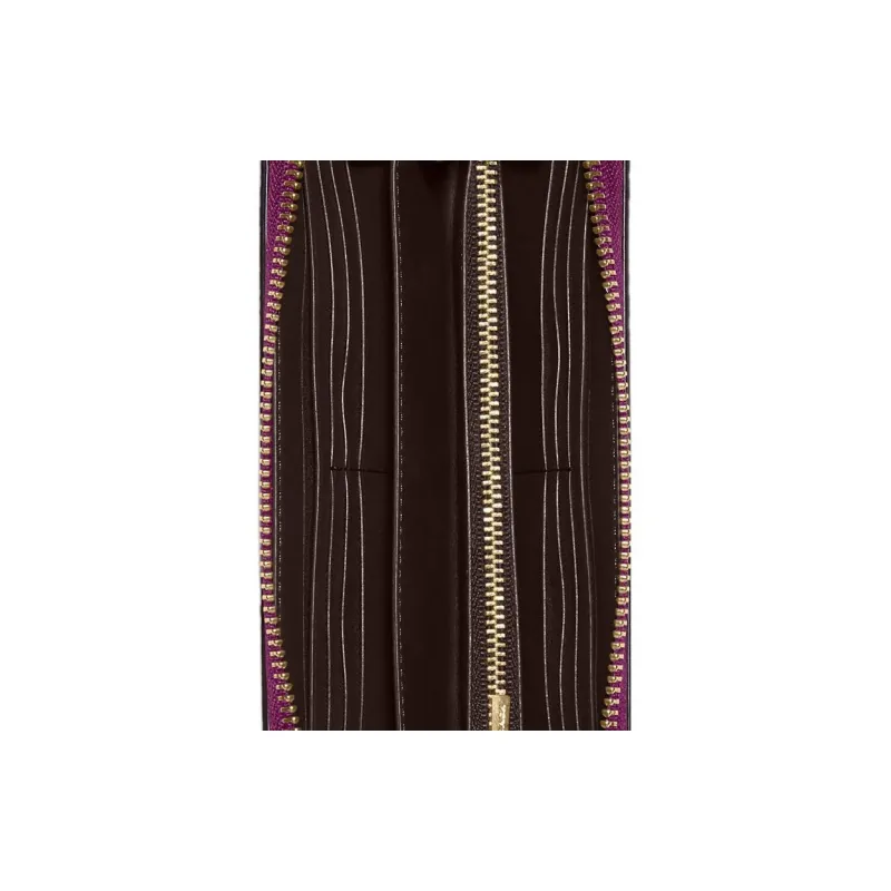 COACH Zip Around Coated Canvas With Leather Card Holder Wallet Women's Brown & Dark Red-3