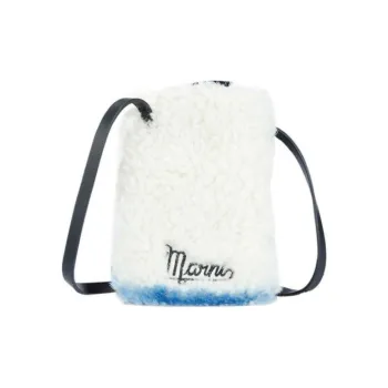 MARNI Cotton Shoulder Bags Cell Phone Pouch Crossbody Bags Regular Unisex Natural White Blue
