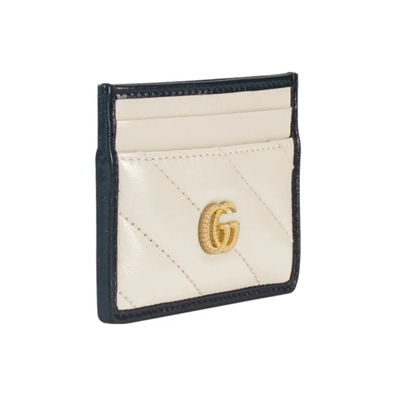 GUCCI Marmont Leather Card Holder With Clip Women's White-1