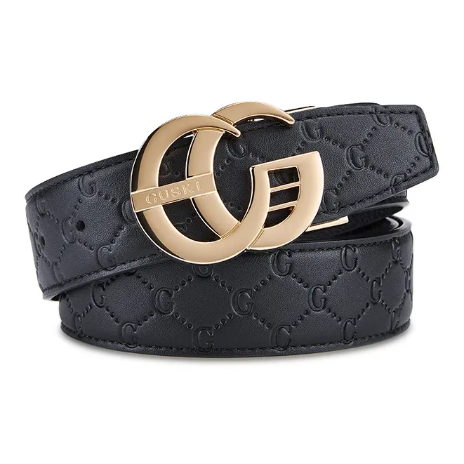 GUSKI Top Grain Cow Leather Smooth Buckle Belt, Husband's Fashion Belt Men's Gunmetal, Gold Width  3.8cm Gift Box Set-5