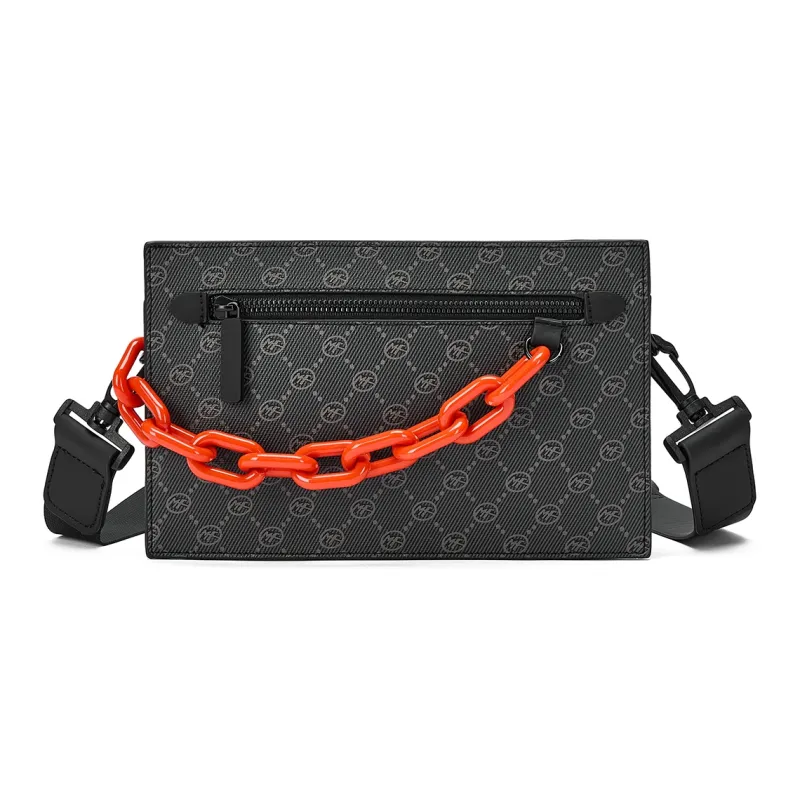 FAIRWHALE PU Crossbody Bags Shoulder Bags Regular Men's Black/Orange-8