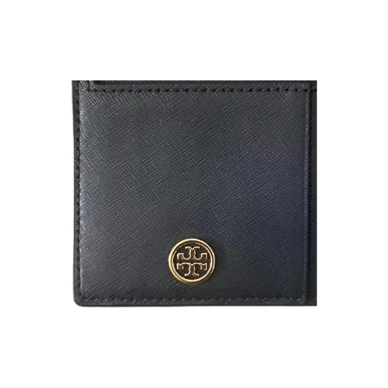 TORY BURCH Robinson Cross Grain Cow Leather Card Holder Women's Black-1