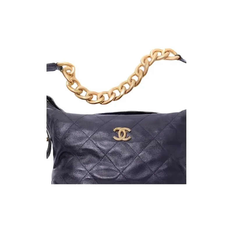 CHANEL 22K Autumn And Winter Sheepskin Hobo Bag, Hippie Bag, Handbag, Shoulder Bag Medium Size Women's Dark Blue-1