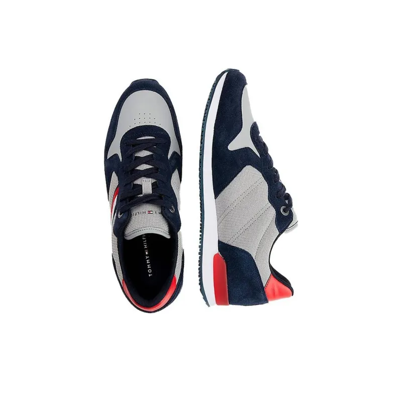 Tommy Hilfiger Iconic Runner Mi Slip-Resistant Low-Top Casual Shoes Men's Gray Blue Red-3