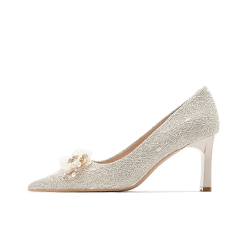 BINGO DUCK Chunky Heel High Heels Women's White-5