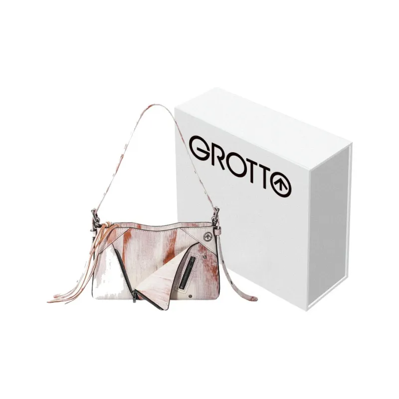 GROTTO Cow Leather Shoulder Bag Mini Women's Pen Touch White/Pen Touch Brown/Walnut Brown-0