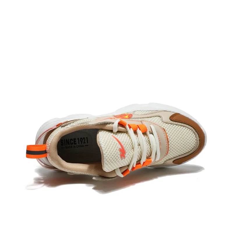 Binary Cushioning Slip Resistant Height Increasing Low Top Chunky Sneakers Women's Beige Orange-3