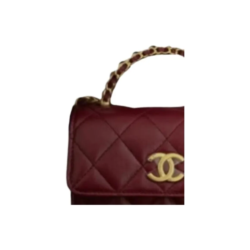 CHANEL Sheepskin Kelly Bag, Mini Bag, Shoulder Bag, Crossbody Bag, Handbag Trumpets Women's Burgundy-4