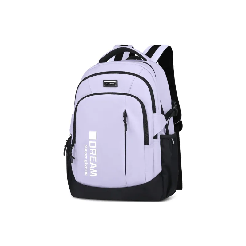 EDISON Nylon Middle And High School Student Backpack Large Size Unisex Black/Silver Gray/Purple-9