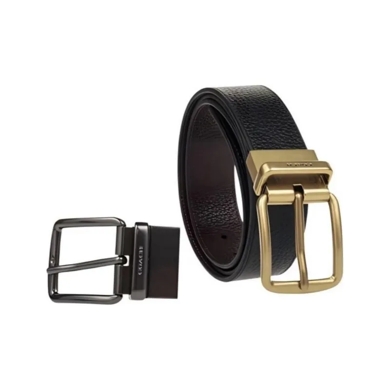 COACH Pebbled Leather Leather Belts Unisex Black 3.8CM-1