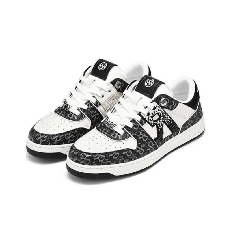 RARE RICH Collection Slip-Resistant Low-Top Skateboard Shoes Men's Black White-2