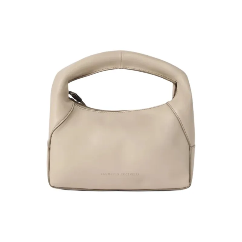 Brunello Cucinelli Calfskin Water Dumpling Bag Handbag Small Size Women's Beige Yellow-0