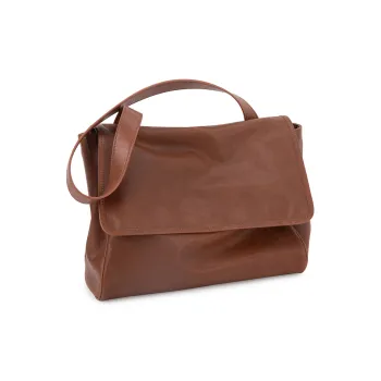 VENOF Top Grain Genuine Cow Leather Shoulder Bag Large Size Women's Cognac Brown/Rational Black