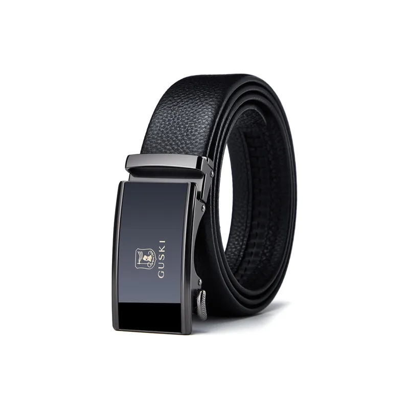 GUSKI Top Grain Cow Leather Automatic Buckle Belt Pants Belt Men's Multicolor Width 3.5cm Gift Box Set-0