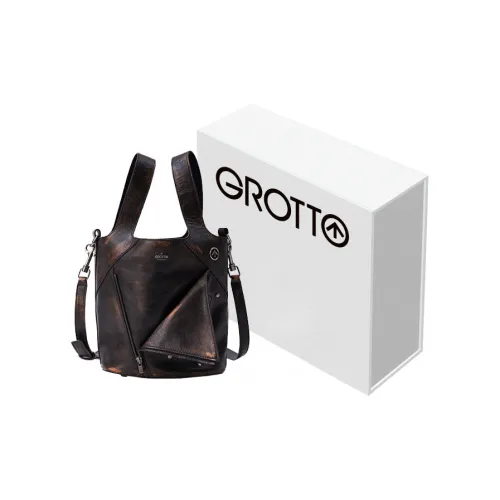 GROTTO Calfskin Basket Bag Bucket Bag Handbag Small Size Unisex Classic Black/Charcoal Brown