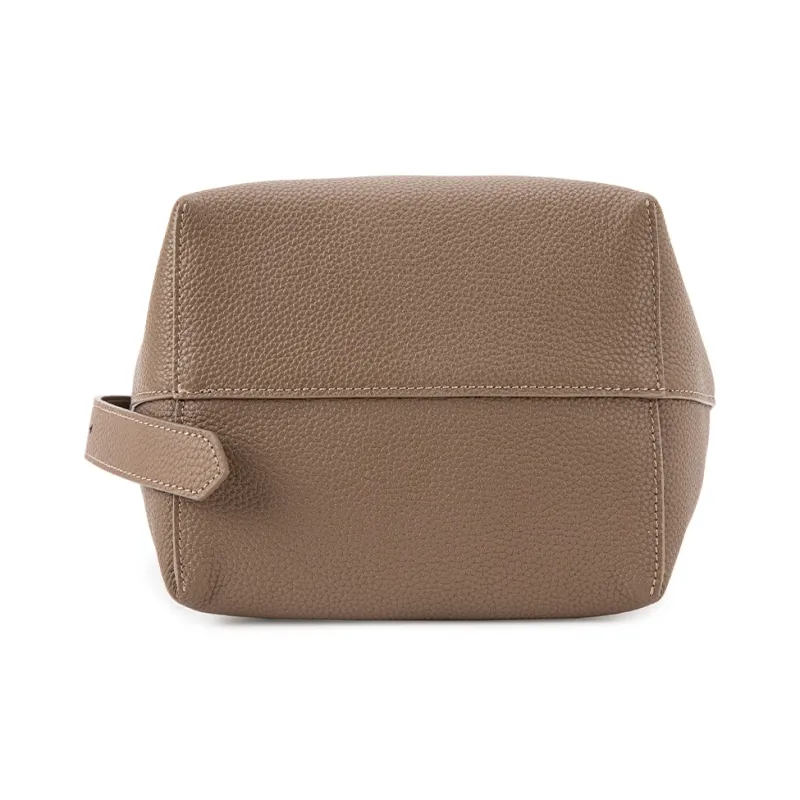 VENOF Cow Leather Bucket Bags Shoulder Bags Medium Size Women's Elephant Gray/Freesia White-6