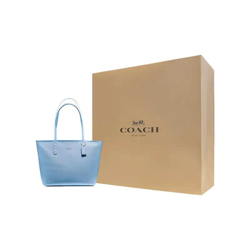 COACH City Zip Tote Cow Leather Tote Bag, Shopping Bag, Shoulder Bag Large Size Women's Lake Aqua Blue-4