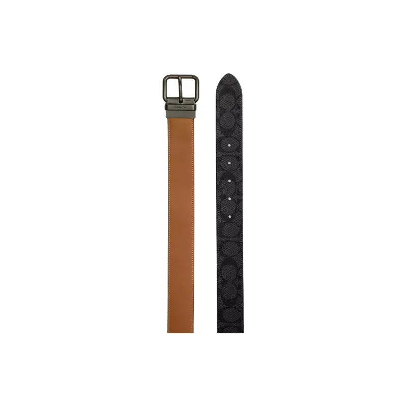 COACH Calfskin Leather Belts Men's Brown Width  3.8CM-1