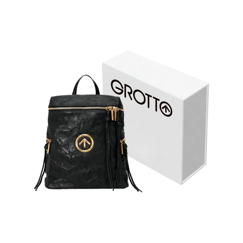 GROTTO Sheepskin Backpack Handbag Trumpets Unisex Black-0