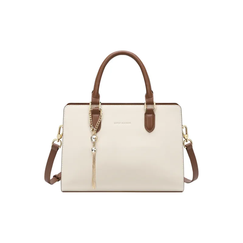 GOLF Cow Split Leather Bonded Synthetic Leather Handbag Regular Women's Ecru & Brown/Blue-6