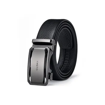 GUSKI Top Grain Cow Leather Automatic Buckle Belt Students Belt Men's Gunmetal Width 3.5cm Gift Box Sets