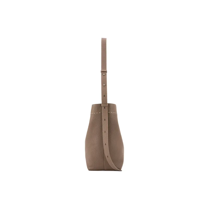 VENOF Cow Leather Bucket Bags Shoulder Bags Medium Size Women's Elephant Gray/Freesia White-5