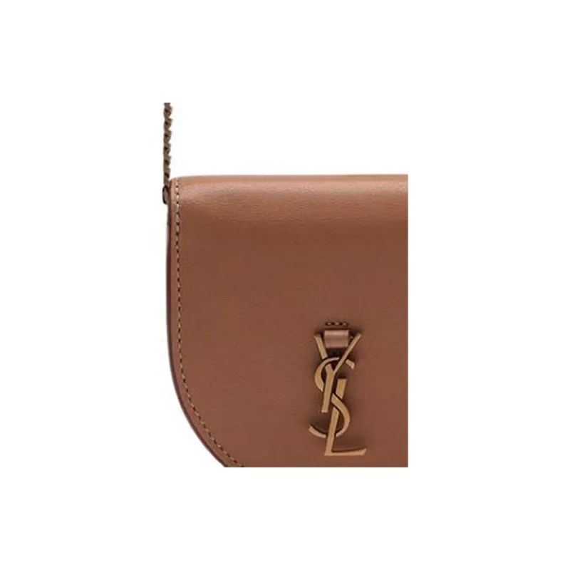 SAINT LAURENT KAIA Vegetable-Tanned Leather Horse Shoe Coin Purse Crossbody Bag Regular Women's Dark Brown-5
