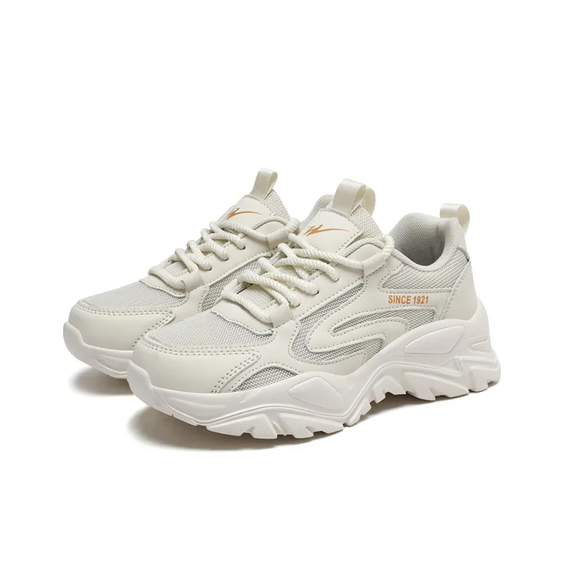 Binary Shock Absorbers Slip Resistant Breathable Low Top Chunky Sneakers Women's Beige Orange-2