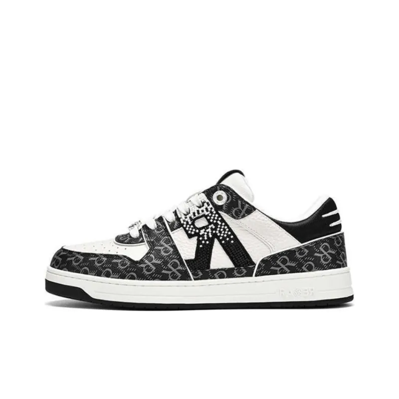 RARE RICH Collection Slip-Resistant Low-Top Skateboard Shoes Men's Black White-0