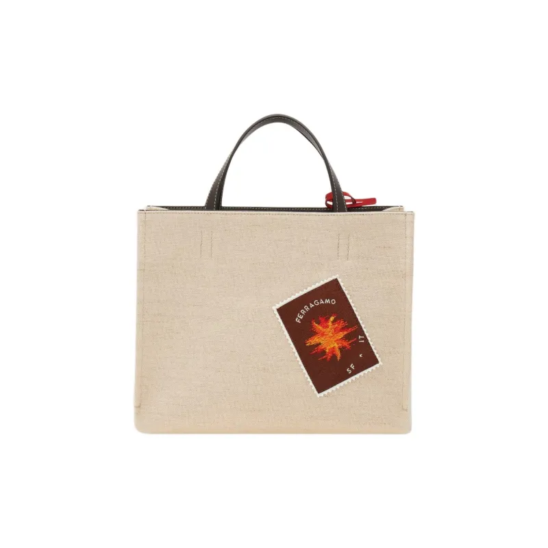 FERRAGAMO Cotton Tote Bag Shopping Bag Shoulder Bag Crossbody Bag Handbag Medium Size Women's Natural-3