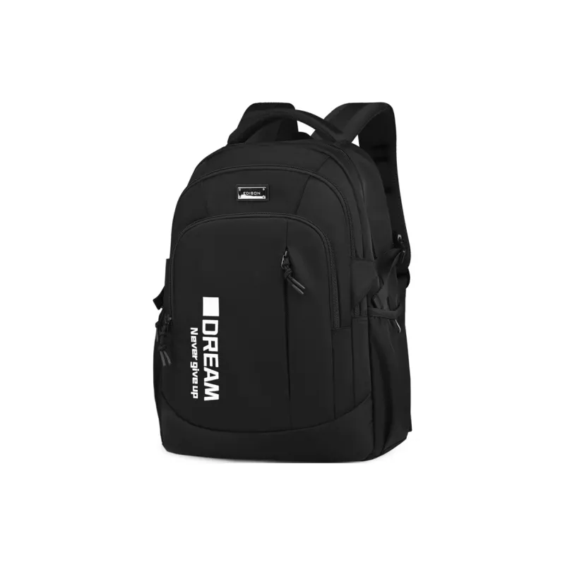 EDISON Nylon Middle And High School Student Backpack Large Size Unisex Black/Silver Gray/Purple-1