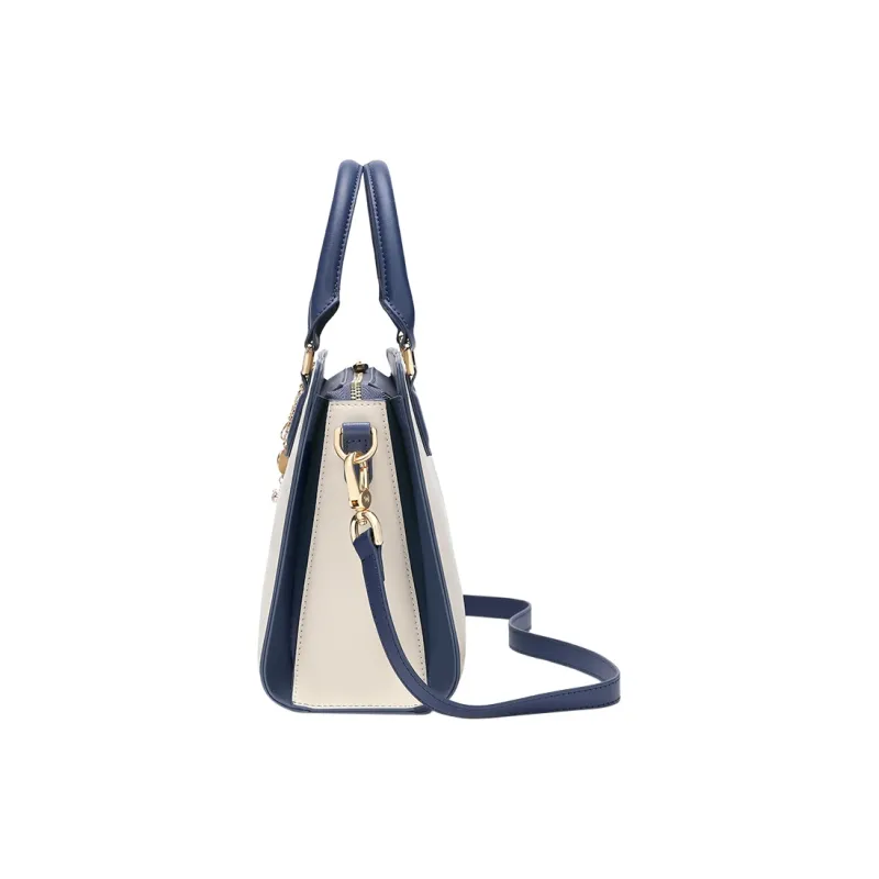 GOLF Cow Split Leather Bonded Synthetic Leather Handbag Regular Women's Ecru & Brown/Blue-12