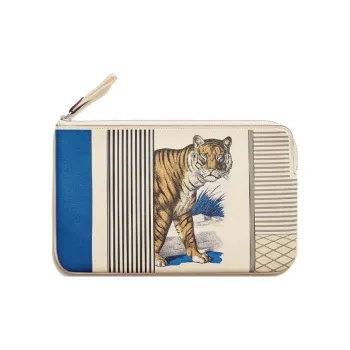 HERMES Carre Pocket Swift Calfskin Clutch Women's Cream White / Sapphire Blue / Cream White