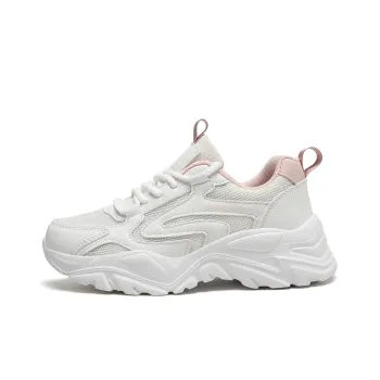 Binary Shock Absorbers Slip Resistant Breathable Low Top Chunky Sneakers Women's White Pink