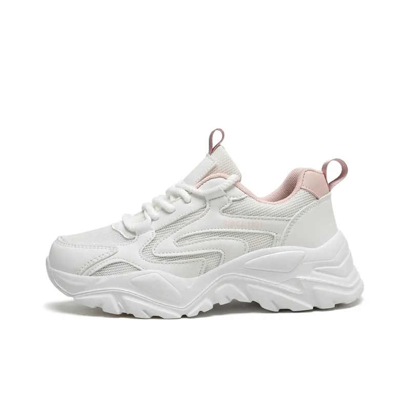 Binary Shock Absorbers Slip Resistant Breathable Low Top Chunky Sneakers Women's White Pink-0