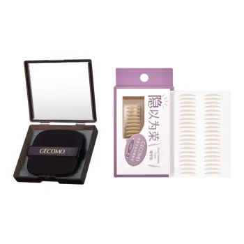 GECOMO Double Eyelid Patch+Oil Absorbing Paper Combination, With Built in Mirror Powder Puff, Makeup Tool