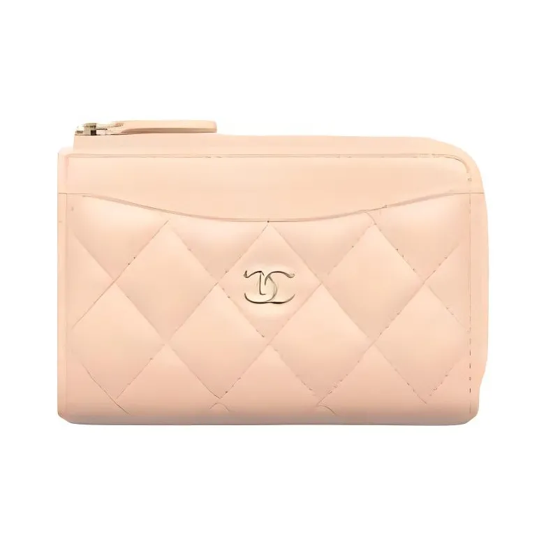 CHANEL Lambskin Card Holder Women's Beige-0