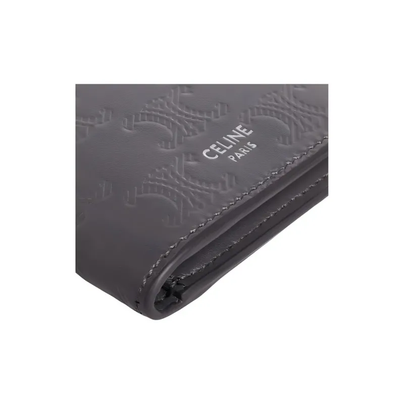 CELINE Triomphe Calfskin Card Holder Men's Gray-4