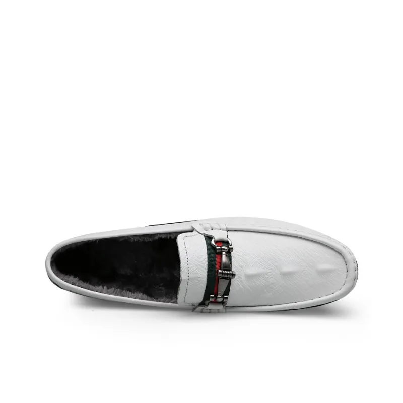 CKVUSAMG Gommino Loafers Unisex White With Fleece/Black With Fleece-2