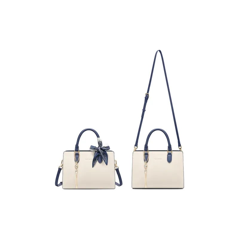 GOLF Cow Split Leather Bonded Synthetic Leather Handbag Regular Women's Ecru & Brown/Blue-9