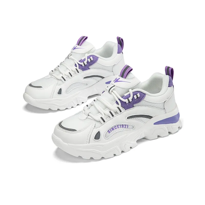 Binary Breathable Lightweight Height Increasing Low Top Chunky Sneakers Women's White Purple-2