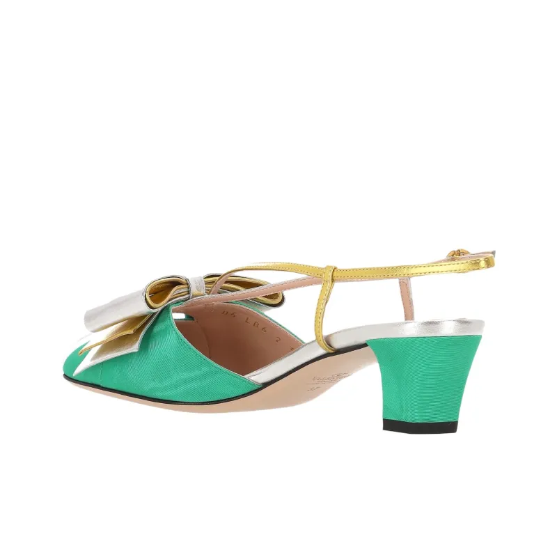 Valentino Bowow Chunky Heel High Heels 4.5cm Women's Green-3