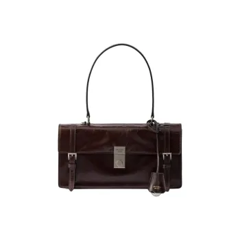 PRADA Calfskin Shoulder Bag Medium Size Women's Dark Brown