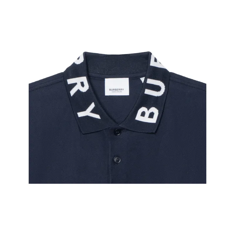 Burberry SS23 Logo Print Short Sleeve Polo Shirt Navy Blue-8