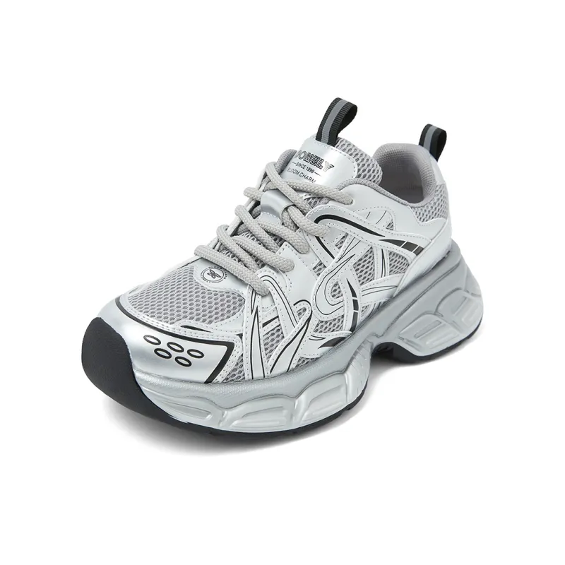 COMELY Chunky Sneakers Women's Low Top Silver/Gold-1