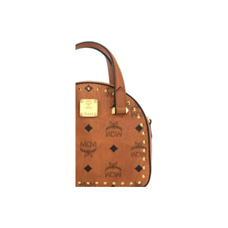 MCM Essential Visetos Origina Leather Crescent Bag Shoulder Bag Crossbody Bag Handbag Mini Women's Brown Cognac-2