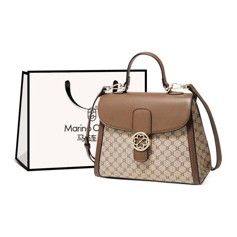Marino Orlandi Synthetic Leather Shoulder Bag Crossbody Bag Medium Size Women's Coffee/Khaki-7