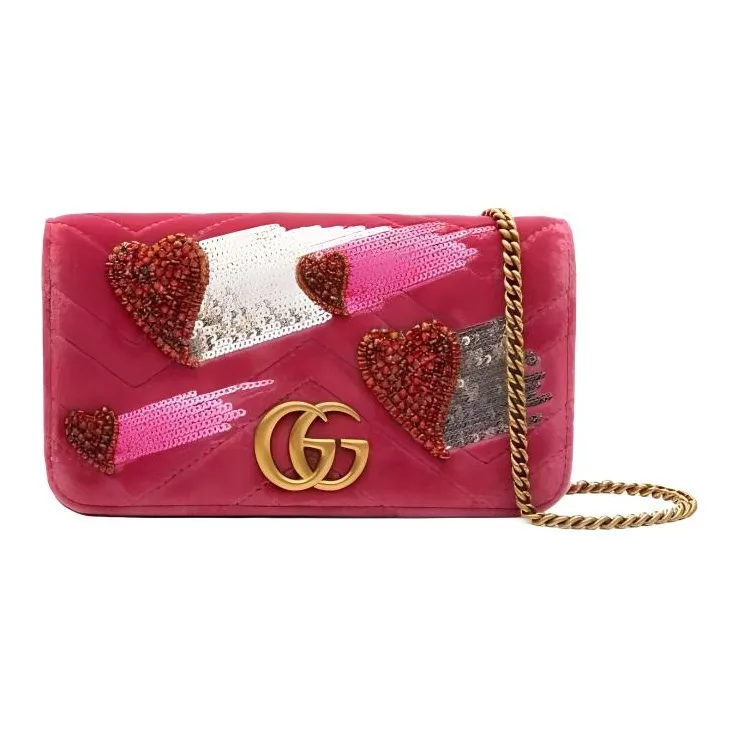 GUCCI Marmont Velvet Shoulder Bag Crossbody Bag Mini Women's Pink-0