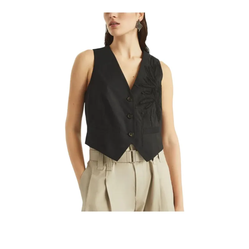 Brunello Cucinelli Flora appliqué Waistcoat-1